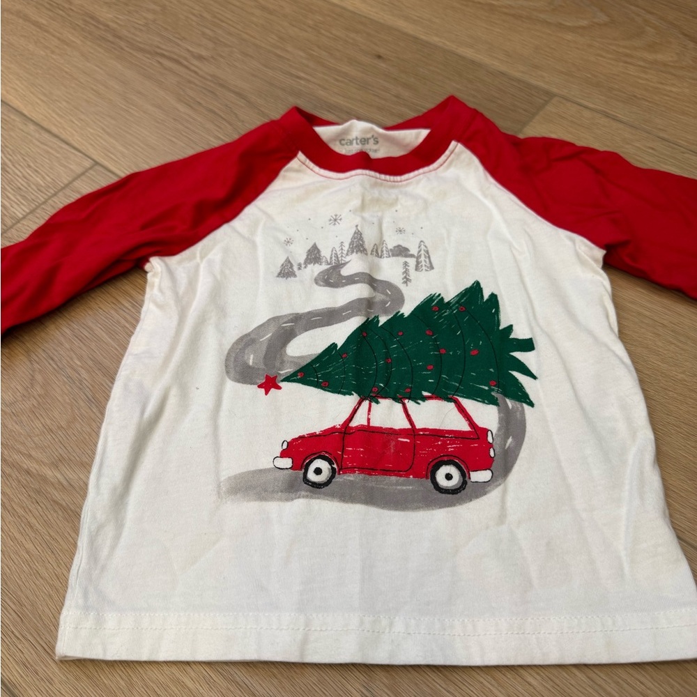 Carter's Red and White Holiday Car Long Sleeve Tee